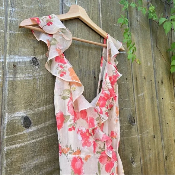 Dreamy Beige and Pink Floral Ruffle Wrap Maxi Dress 🌿 - Picture 6 of 11